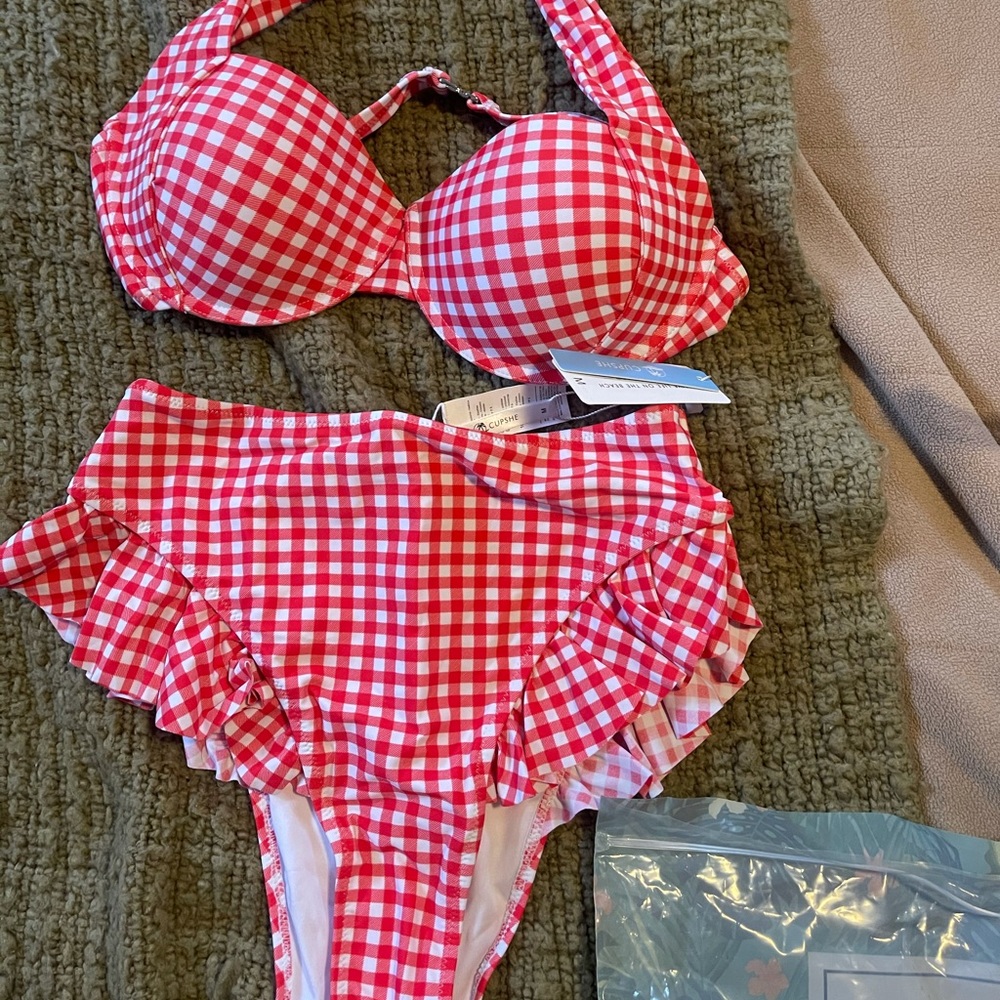 CUPSHE red gingham high waist bikini